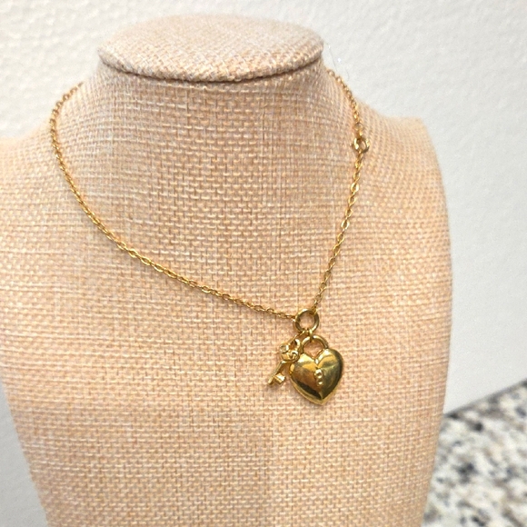 PLUS SIZE LOCK AND KEY GENUINE 14K YELLOW GOLD ANKLET 10.5
